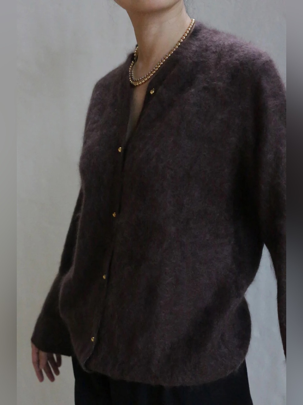LAN Jaenicke Brushed Cashmere Mink Cardigan Long Sleeve Sweater